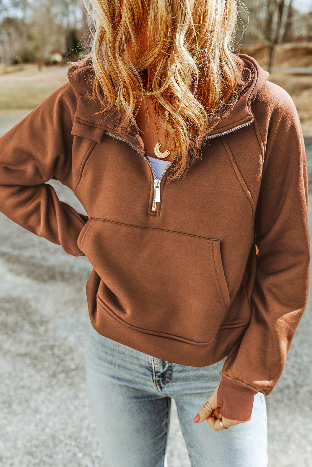 Quarter Zip Kangaroo Pocket Hoodie