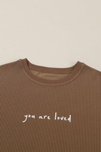 You Are Loved Print Ribbed Sweatshirt