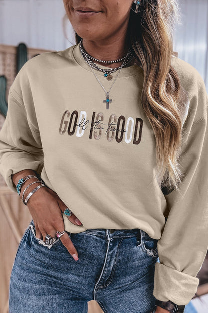 GOD IS GOOD Embroidered Crewneck Pullover Sweatshirt