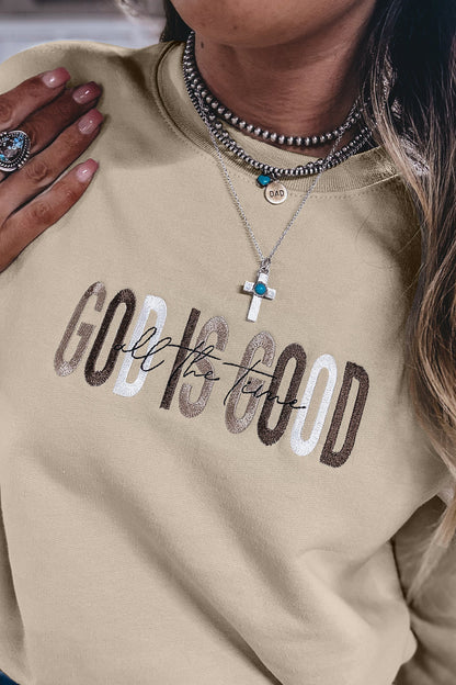 GOD IS GOOD Embroidered Crewneck Pullover Sweatshirt