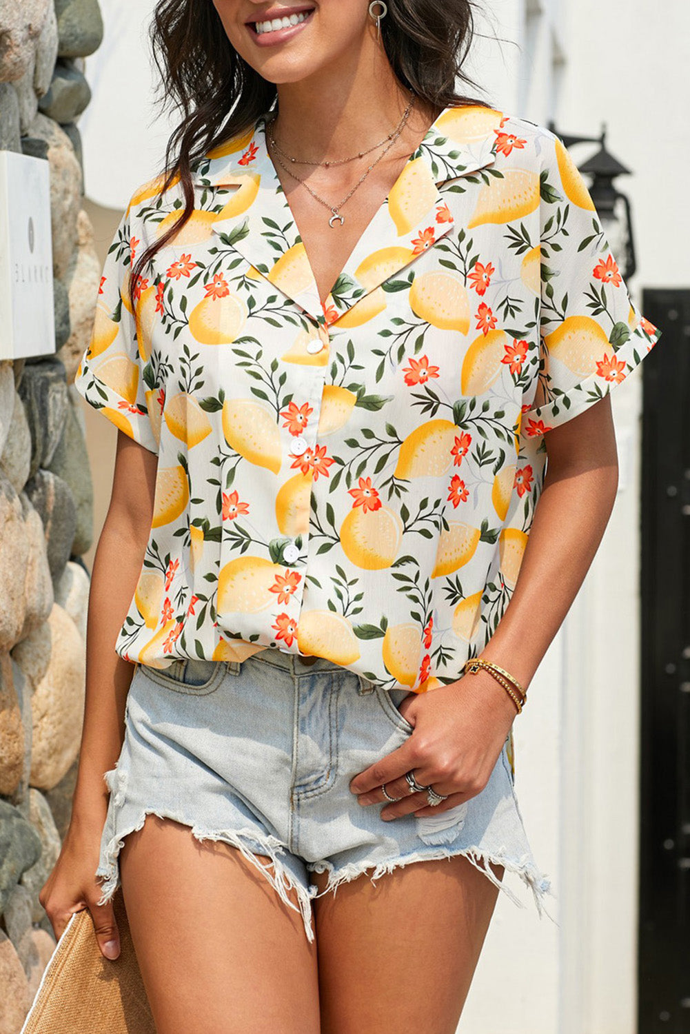 Lemon Vacation Print Loose Top