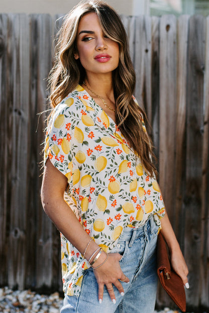 Lemon Vacation Print Loose Top