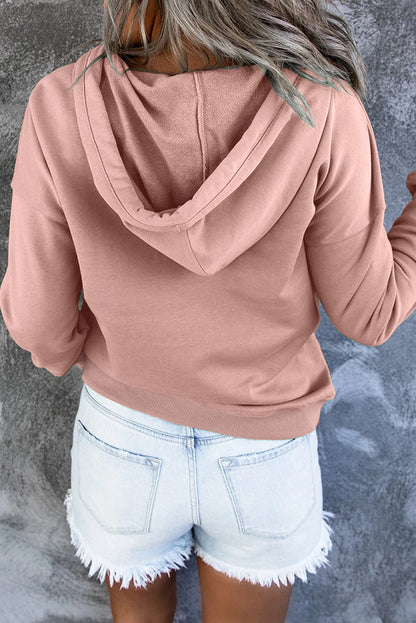 Pink Snap Button Pullover Hoodie with Pocket