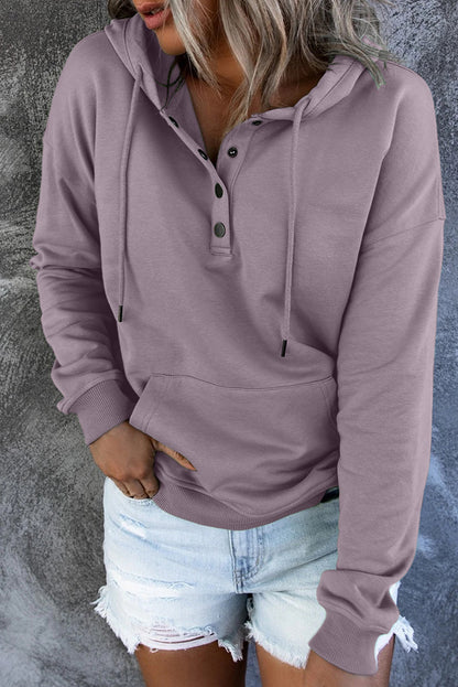 Purple Snap Button Pullover Hoodie with Pocket