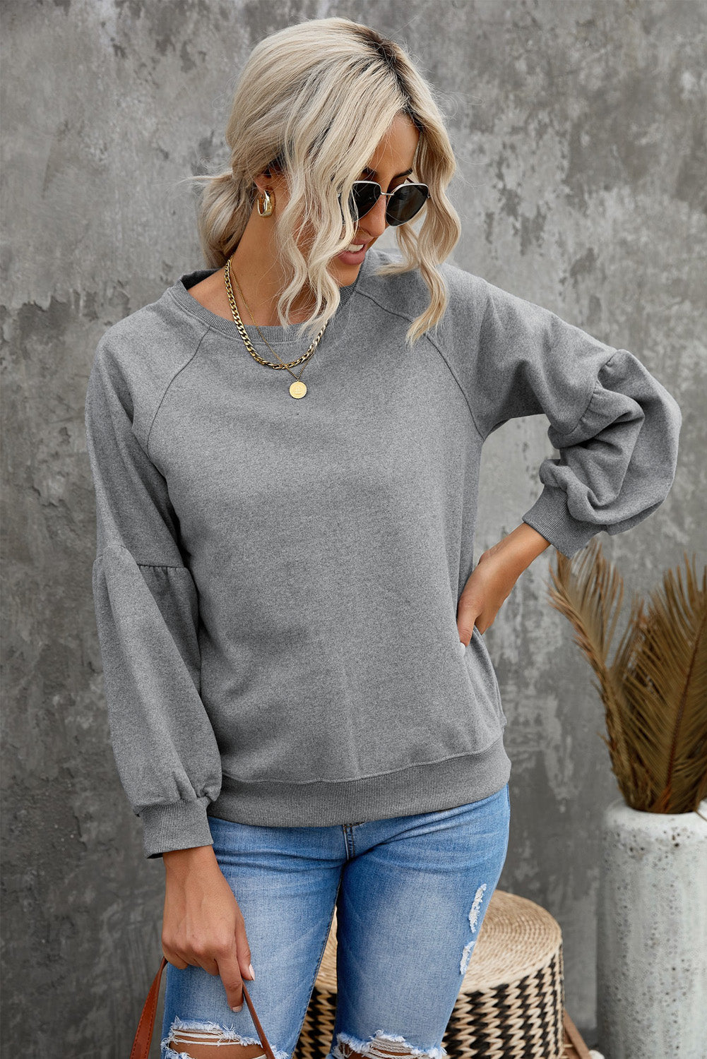 Raglan Patchwork Sleeve Pullover Sweatshirt | 2 Colors|