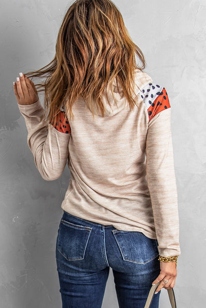 Leopard Print Color Block Drawstring Hoodie
