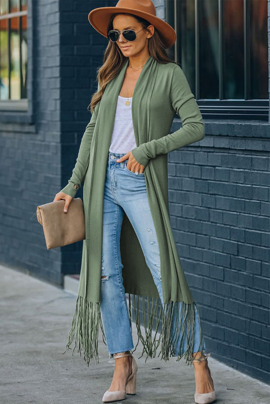 Fringed Hem Open Cardigan