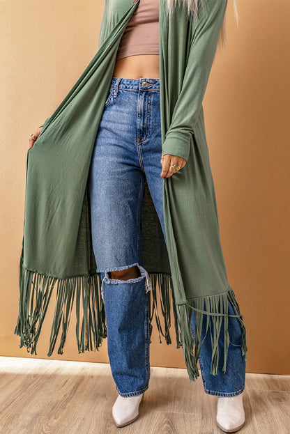 Fringed Hem Open Cardigan