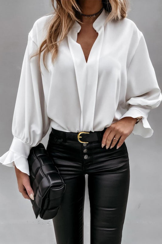 V Neck Long Puff Sleeve Top | 2 Colors |