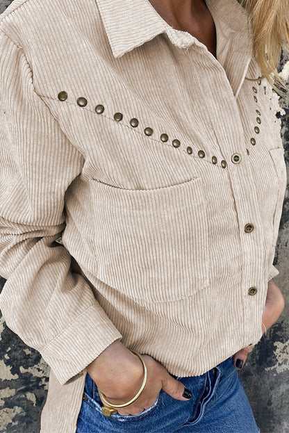 Corduroy Front Pocket Drop Shoulder Shacket | 2 Colors |