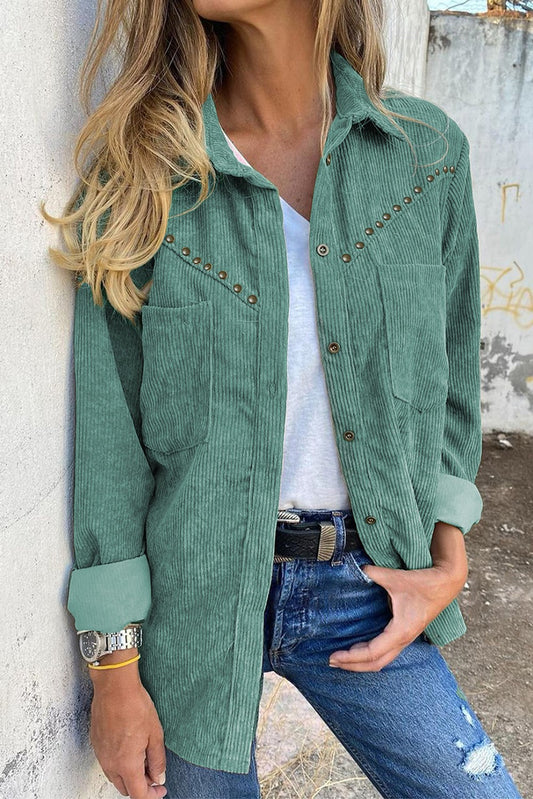 Corduroy Front Pocket Drop Shoulder Shacket | 2 Colors |