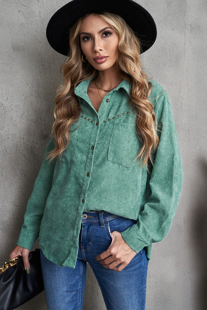 Corduroy Front Pocket Drop Shoulder Shacket | 2 Colors |