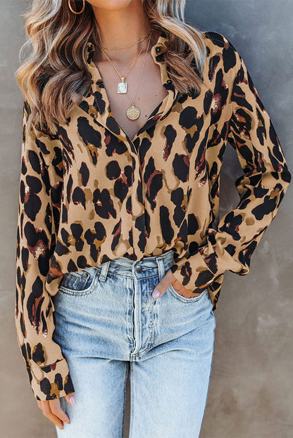 Leopard Print Button Up Blouse