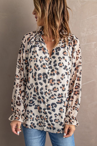 Leopard Ruffled Cuffs Blouse