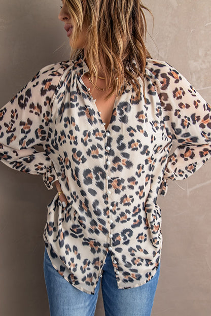 Leopard Ruffled Cuffs Blouse