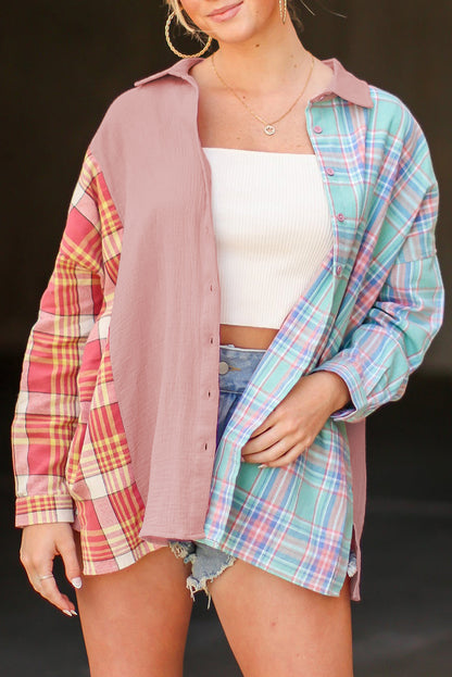 Multicolor Plaid Patchwork Casual Shirt