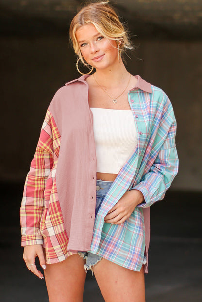 Multicolor Plaid Patchwork Casual Shirt