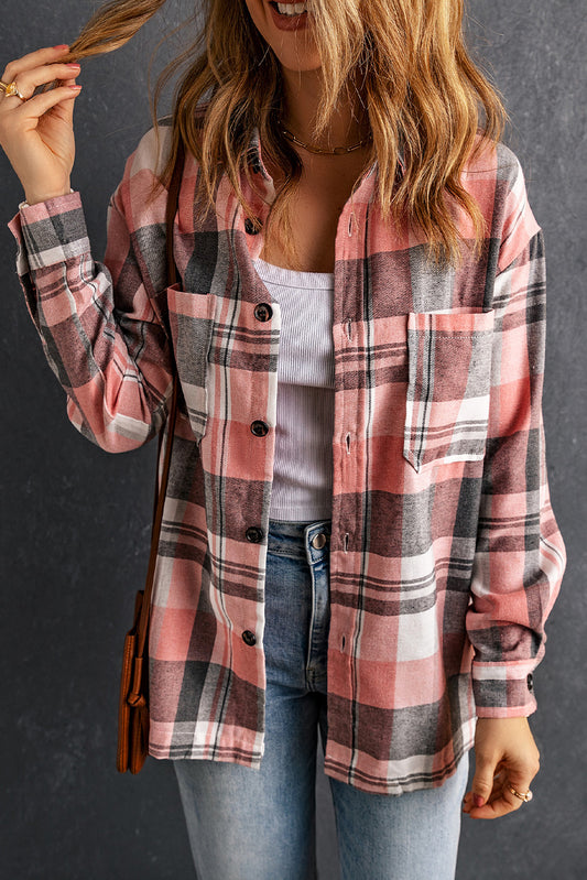 Pink Plaid Button Up Patch Pocket Shirt