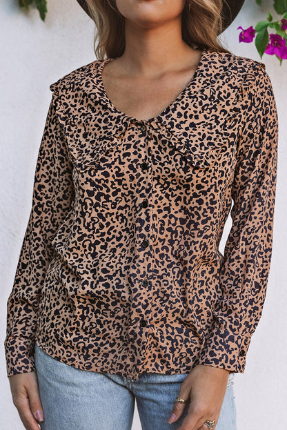 Leopard Buttoned Up Long Sleeve Blouse