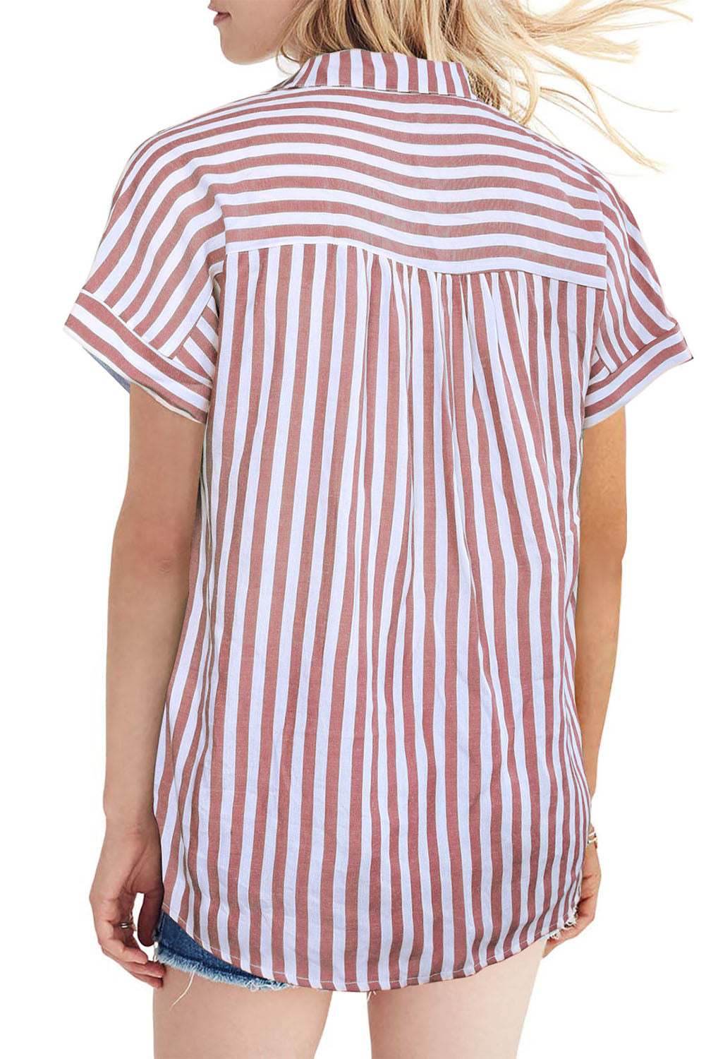 Stripe Side Slit Collar Shirt