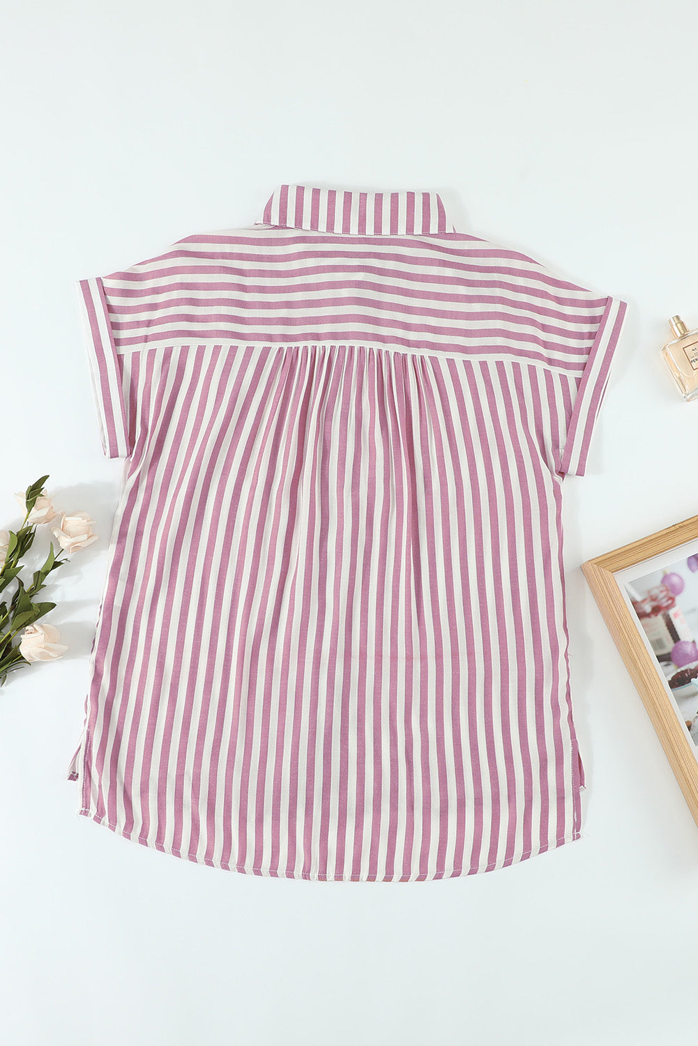 Stripe Side Slit Collar Shirt