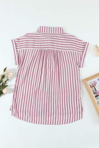 Stripe Side Slit Collar Shirt