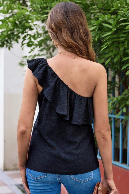 Ruffle One Shoulder Crinkle Tank