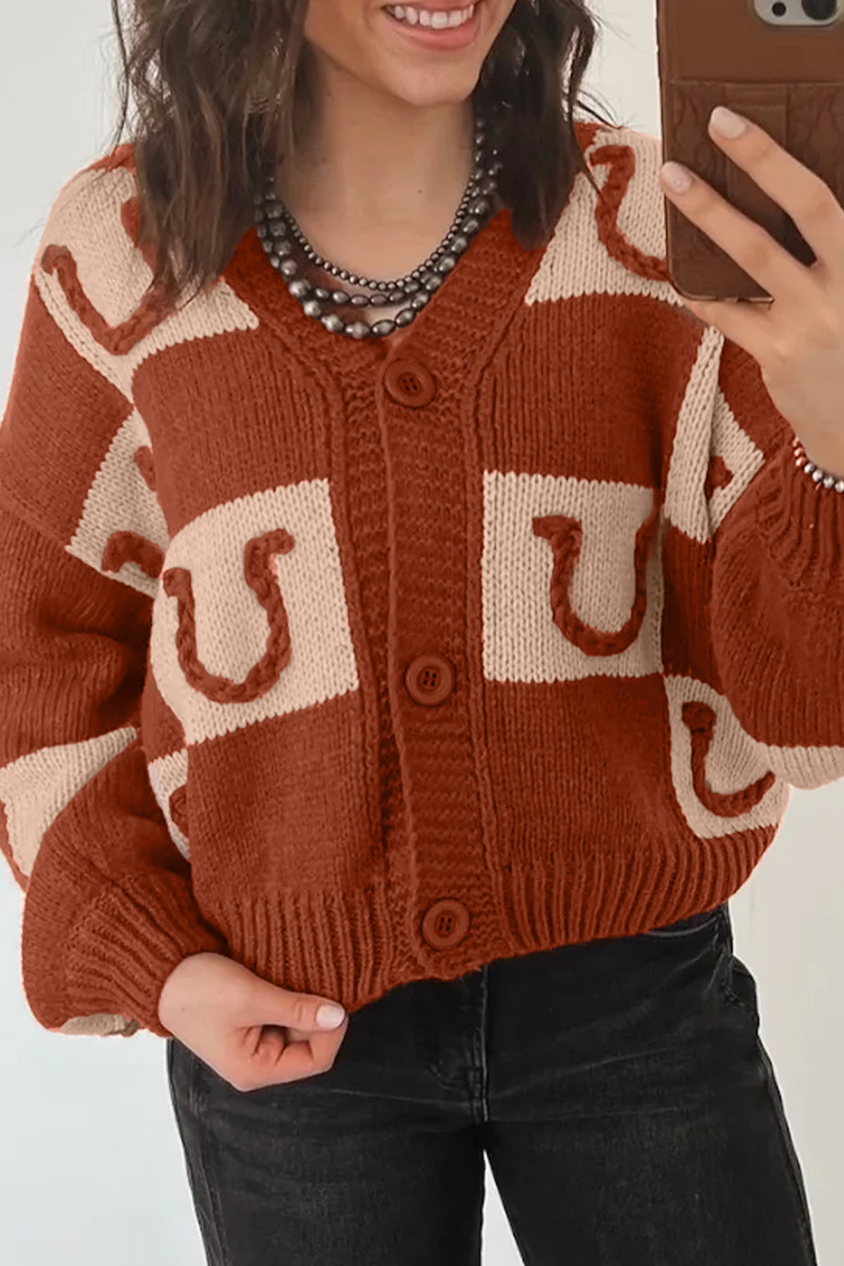Horseshoe Knit Button Front Cardigan