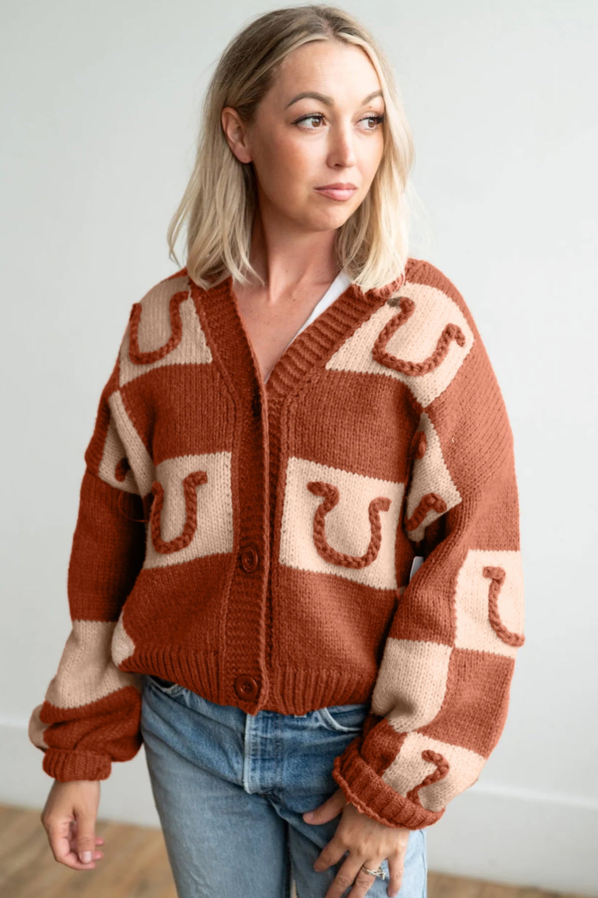 Horseshoe Knit Button Front Cardigan