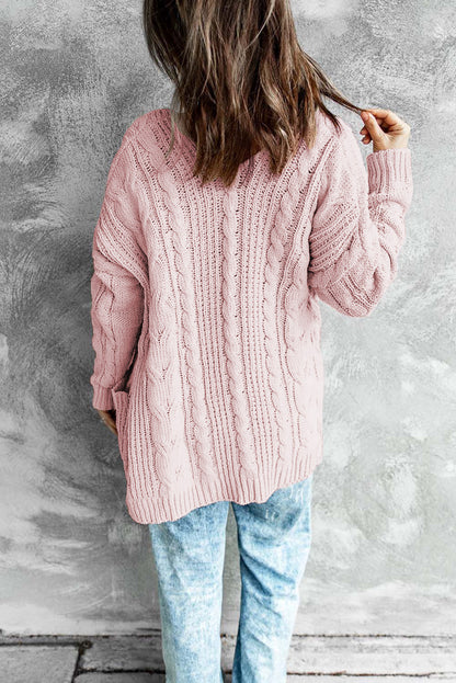 Pink Knitted Cardigan with Pockets