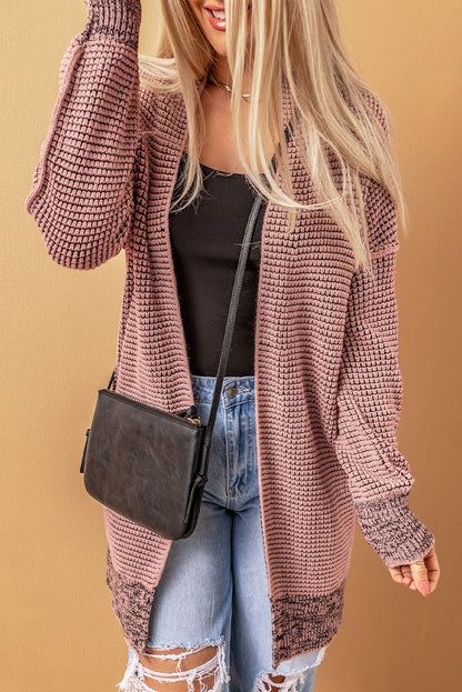 Pink Plaid Knitted Long Open Front Cardigan