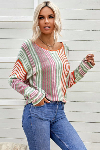 Multicolor Stripe Round Neck Sweater