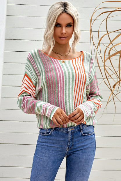 Multicolor Stripe Round Neck Sweater
