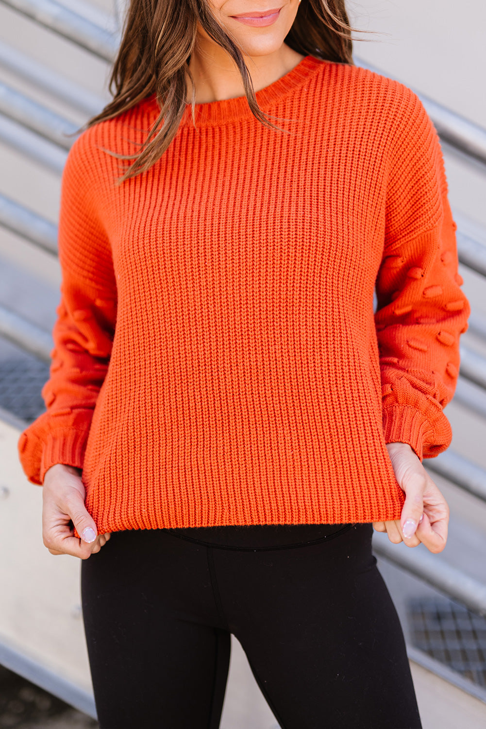 Orange Ballon Sleeve Knit Sweater