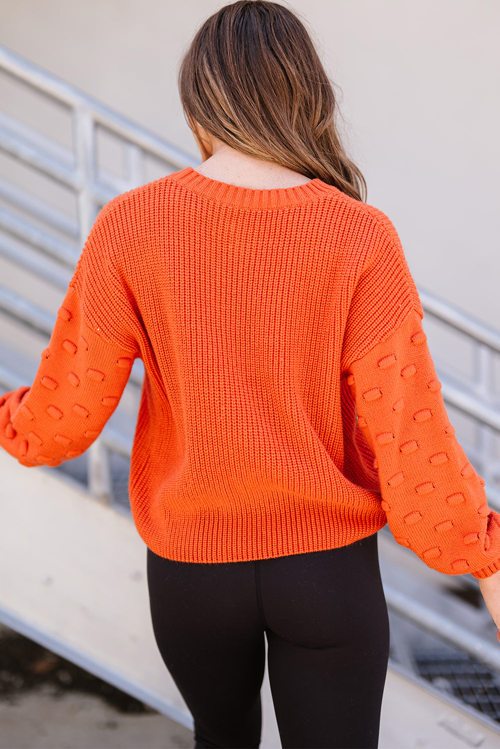 Orange Ballon Sleeve Knit Sweater