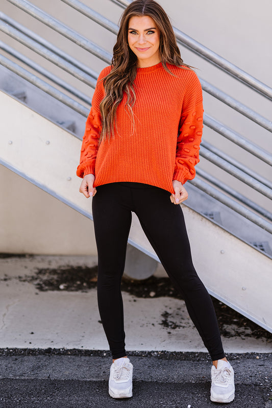 Orange Ballon Sleeve Knit Sweater