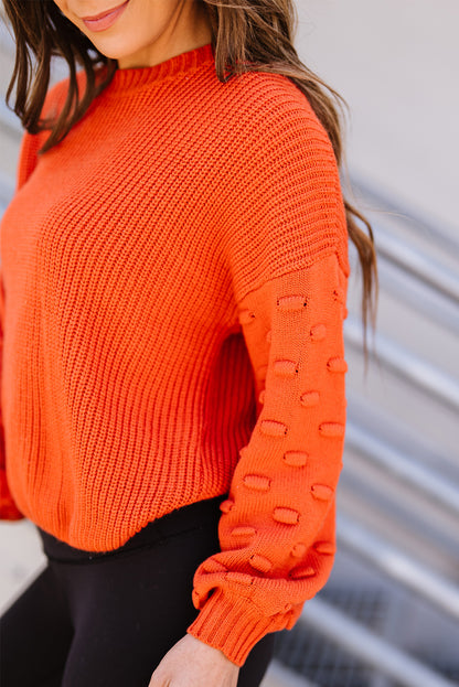 Orange Ballon Sleeve Knit Sweater