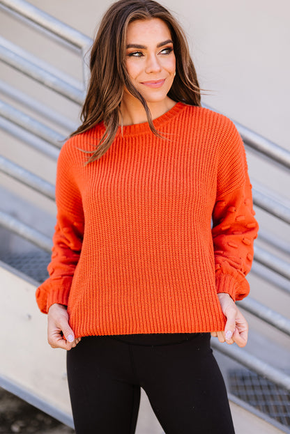 Orange Ballon Sleeve Knit Sweater