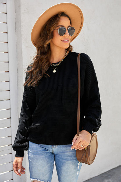 Black Ballon Sleeve Knit Sweater