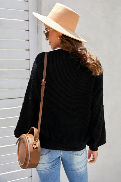 Black Ballon Sleeve Knit Sweater