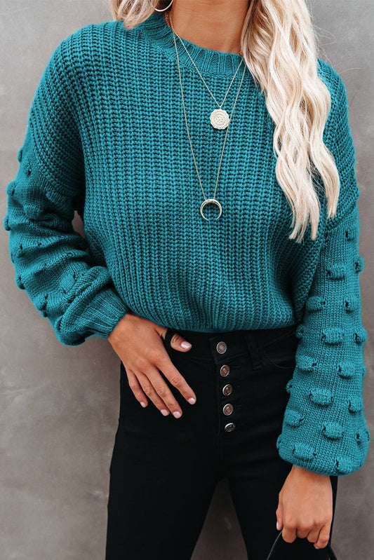 Green Ballon Sleeve Knit Sweater