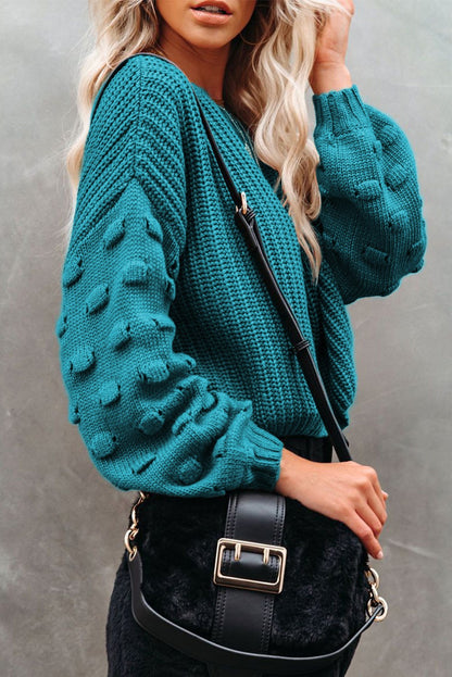 Green Ballon Sleeve Knit Sweater