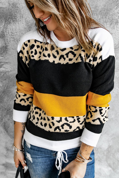 Leopard Color Block Knit Pullover Sweater | 3 Colors |