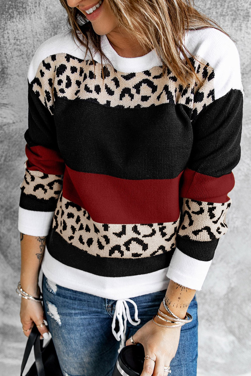 Leopard Color Block Knit Pullover Sweater | 3 Colors |