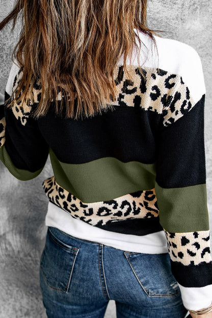 Leopard Color Block Knit Pullover Sweater | 3 Colors |