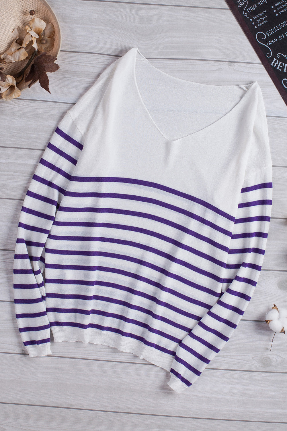 Striped V Neck Long Sleeve Top | 3 Colors |