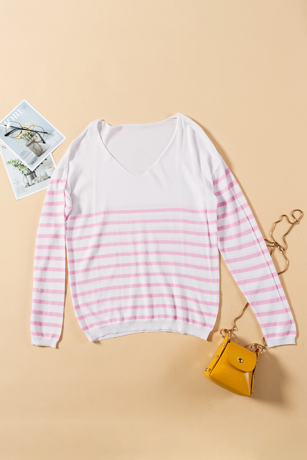Striped V Neck Long Sleeve Top | 3 Colors |