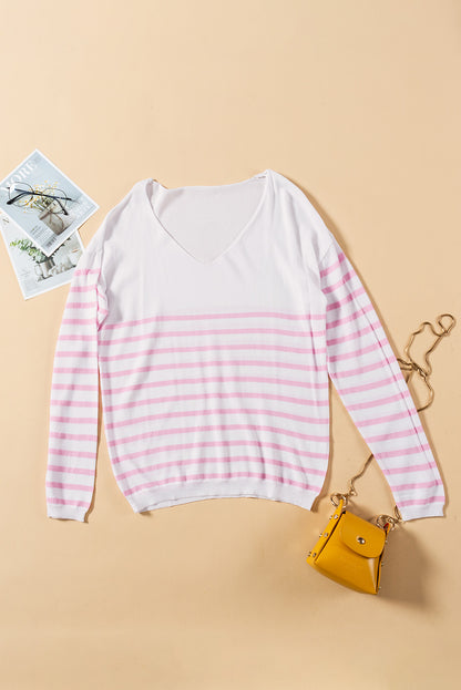 Striped V Neck Long Sleeve Top | 3 Colors |