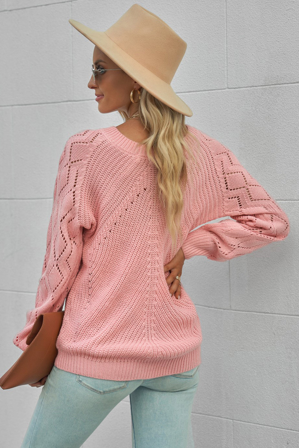 Pink Knitted Raglan Sleeve Sweater