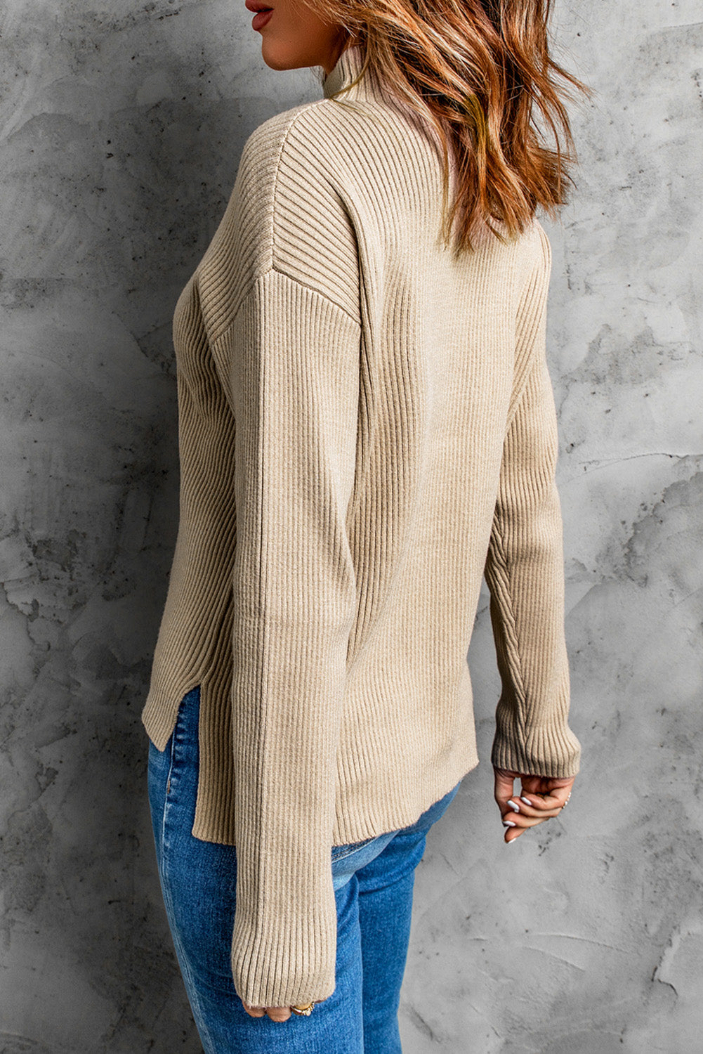 Turtleneck Ribbed Knit Sweater